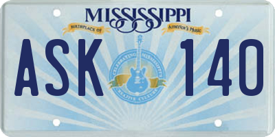 MS license plate ASK140