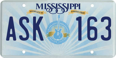 MS license plate ASK163