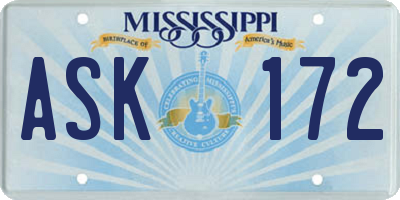 MS license plate ASK172