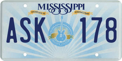 MS license plate ASK178