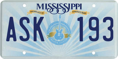 MS license plate ASK193