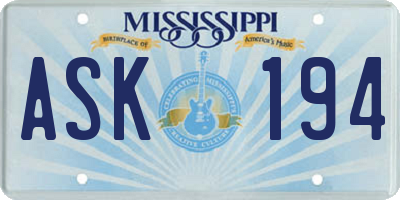 MS license plate ASK194