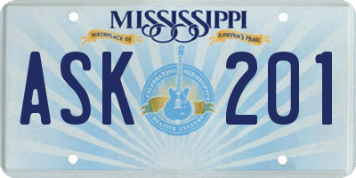 MS license plate ASK201