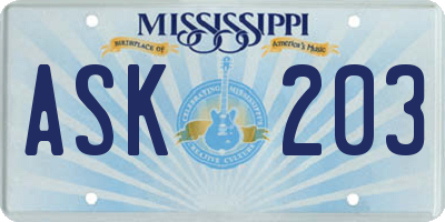 MS license plate ASK203