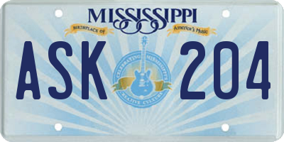 MS license plate ASK204