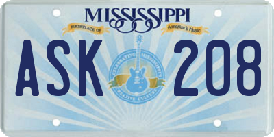 MS license plate ASK208