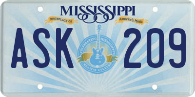 MS license plate ASK209