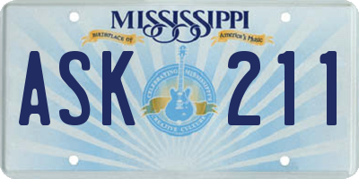 MS license plate ASK211