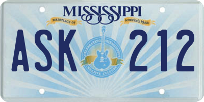 MS license plate ASK212