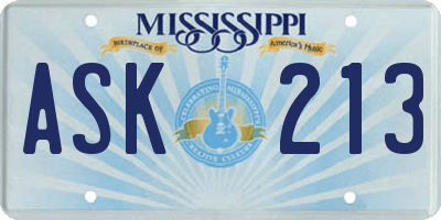 MS license plate ASK213