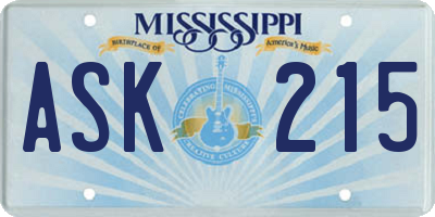 MS license plate ASK215