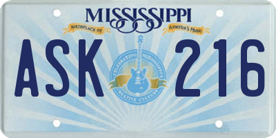 MS license plate ASK216