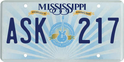 MS license plate ASK217