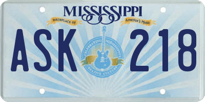 MS license plate ASK218