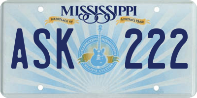 MS license plate ASK222