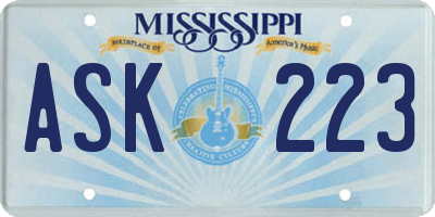 MS license plate ASK223