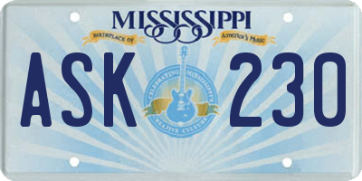 MS license plate ASK230