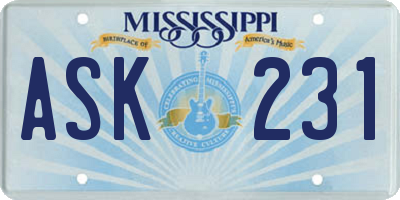 MS license plate ASK231