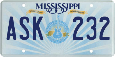 MS license plate ASK232