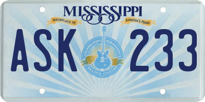 MS license plate ASK233
