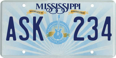 MS license plate ASK234