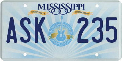 MS license plate ASK235