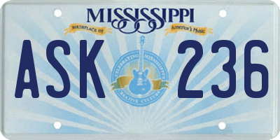 MS license plate ASK236