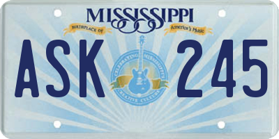 MS license plate ASK245