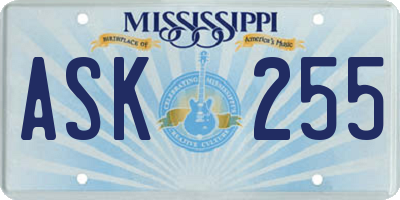 MS license plate ASK255