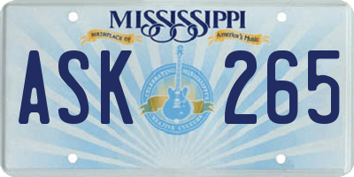 MS license plate ASK265