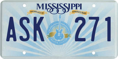 MS license plate ASK271