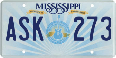 MS license plate ASK273