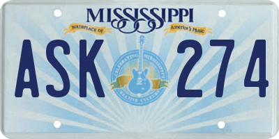 MS license plate ASK274