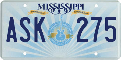 MS license plate ASK275