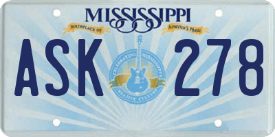 MS license plate ASK278
