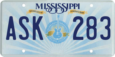 MS license plate ASK283
