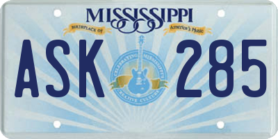 MS license plate ASK285
