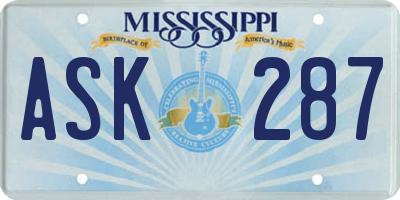 MS license plate ASK287