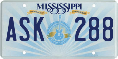 MS license plate ASK288