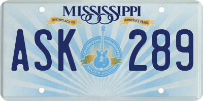 MS license plate ASK289