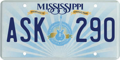 MS license plate ASK290