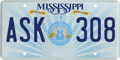 MS license plate ASK308