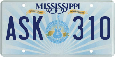 MS license plate ASK310