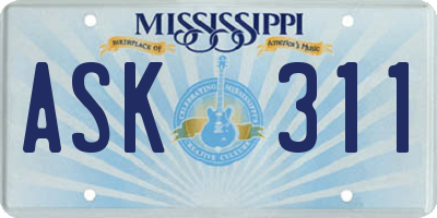 MS license plate ASK311