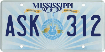 MS license plate ASK312