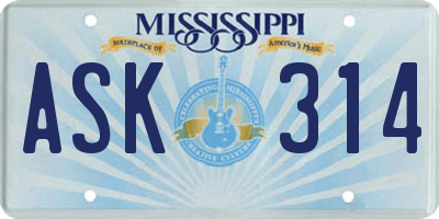 MS license plate ASK314