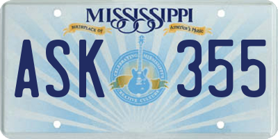 MS license plate ASK355