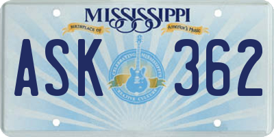 MS license plate ASK362