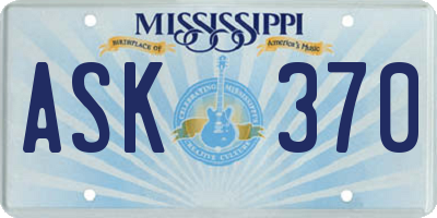MS license plate ASK370