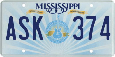 MS license plate ASK374